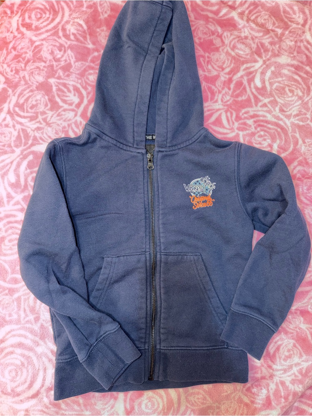 Vans Navy Blue Kids Zip Hoodie with Palm Graphic